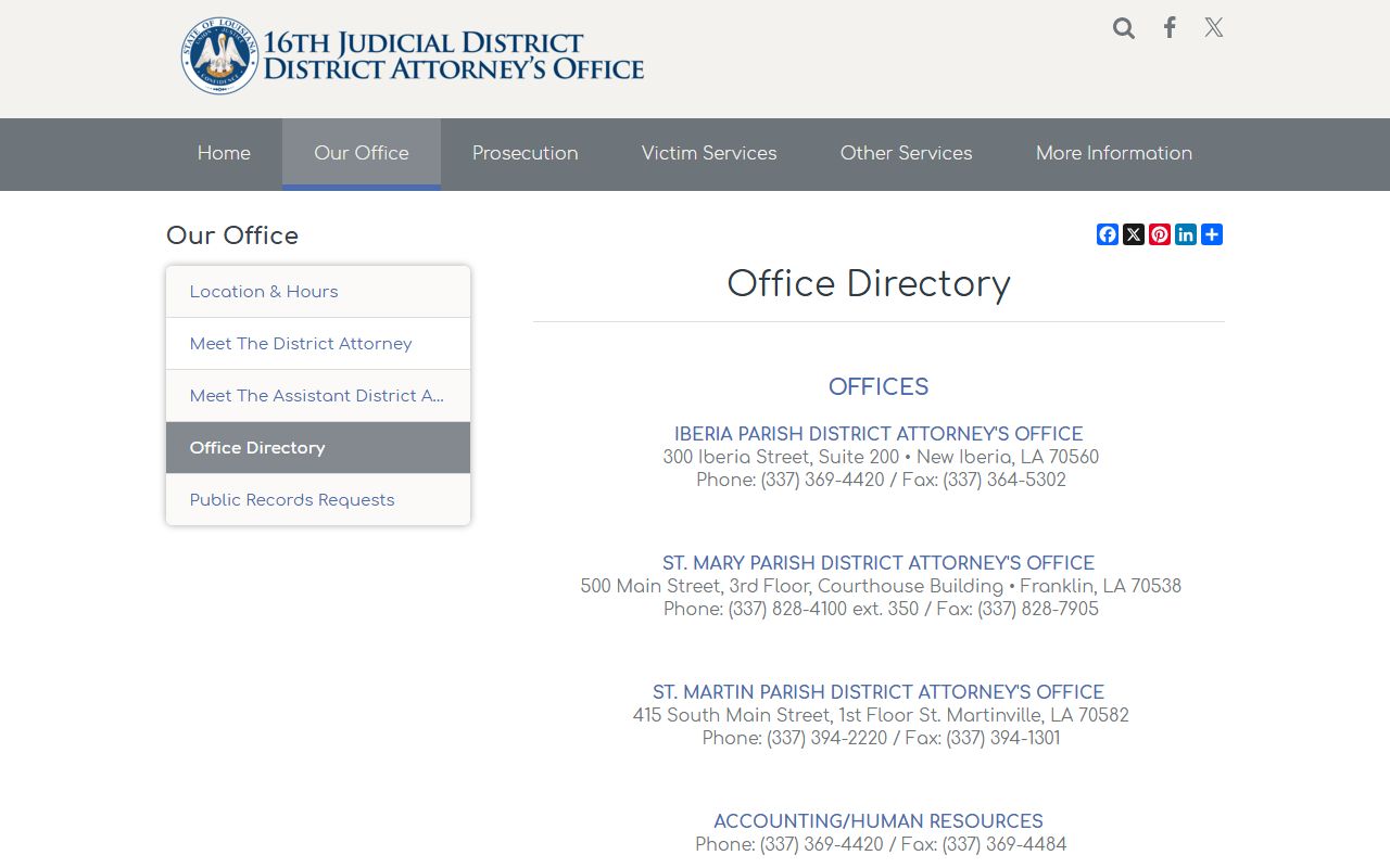 St. Mary Parish County district attorney office directory for charges after arrest