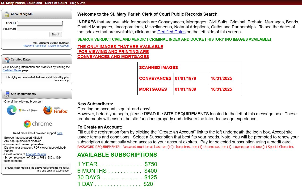 St. Mary Parish County Clerk eSearch court records after arrest portal