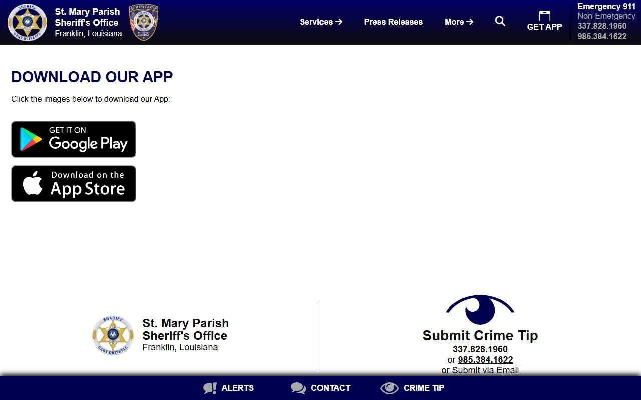 St. Mary Parish inmate records sheriff mobile app download page