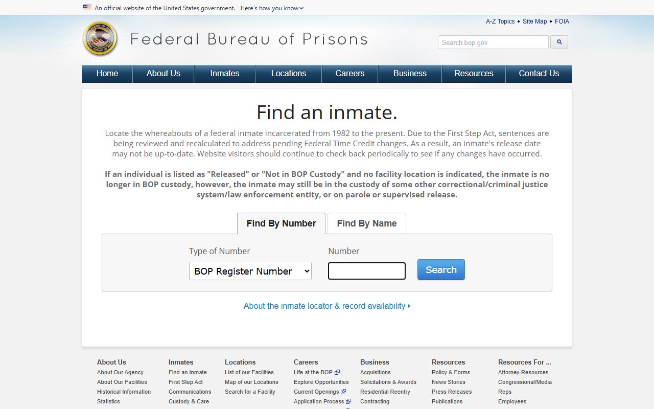 Federal BOP inmate locator for St. Mary Parish County custody fallback searches