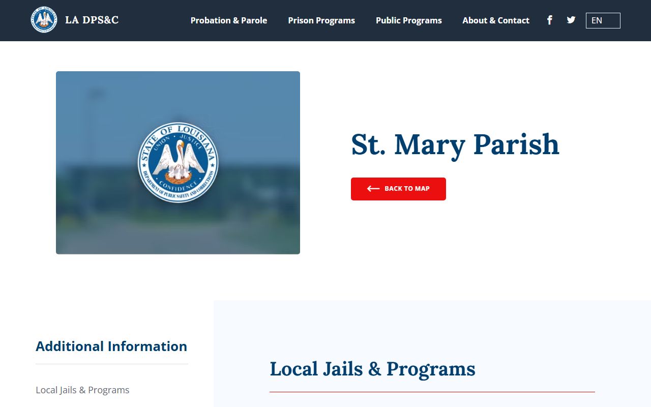 Louisiana DPS&C St. Mary Parish location page listing local correctional contacts